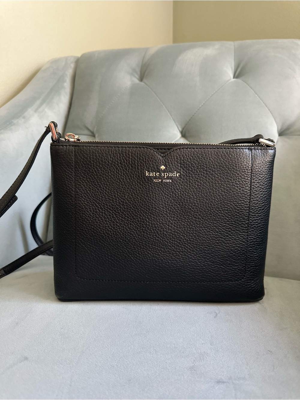 kate spade Black Pebbled Leather Crossbody with Gold Logo